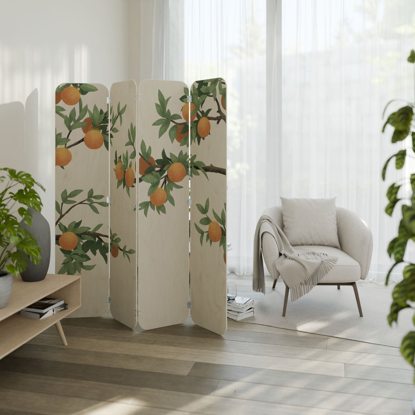 GORGEOUS ORANGE 4-Panel Plywood Room Divider