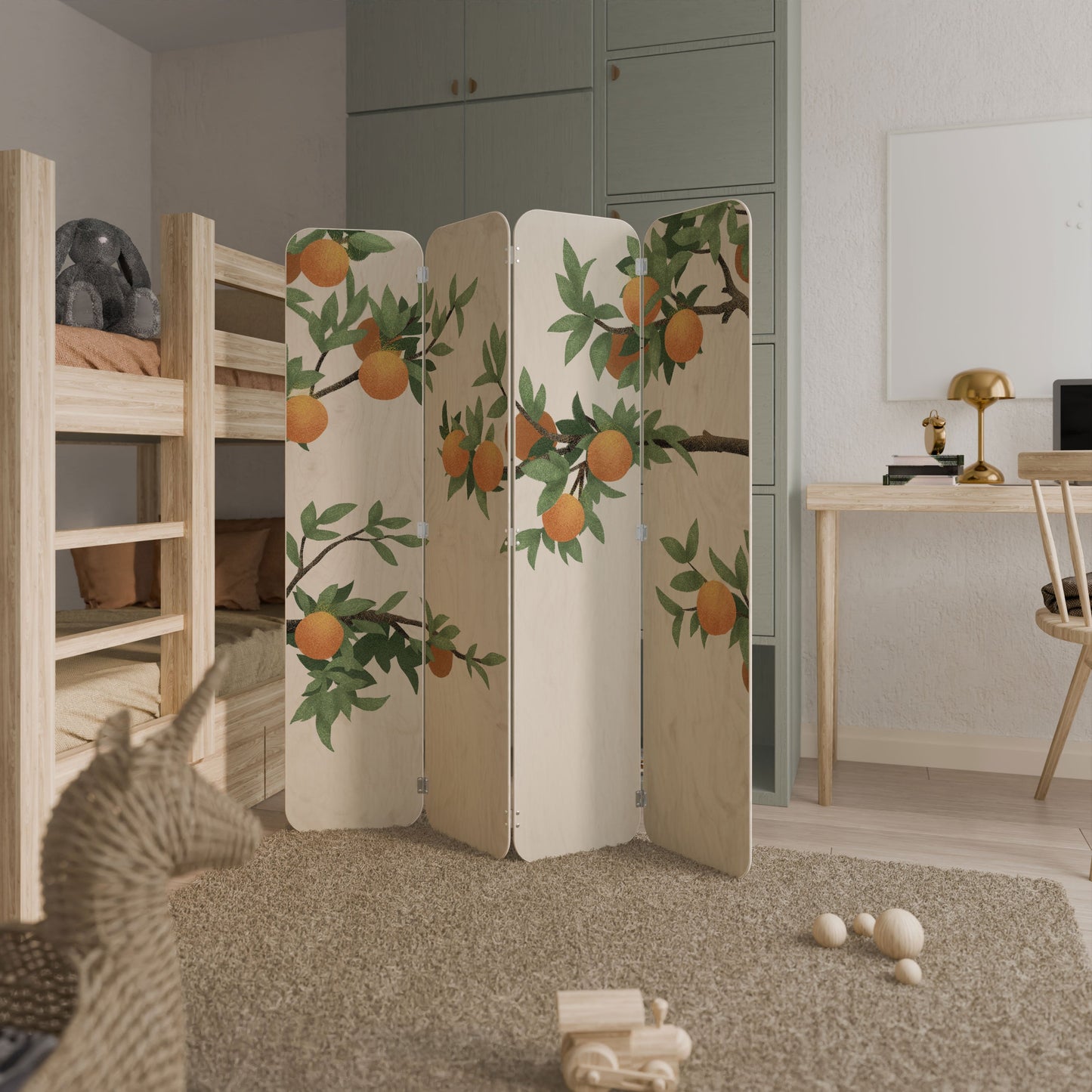 GORGEOUS ORANGE 4-Panel Plywood Room Divider