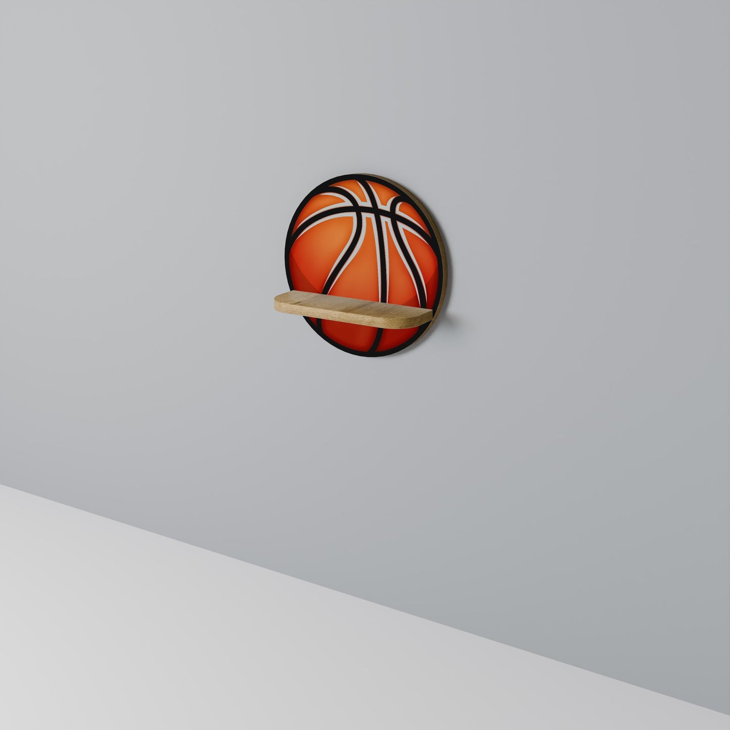 BASKETBALL LUST Round Art Shelf In Oak Effect