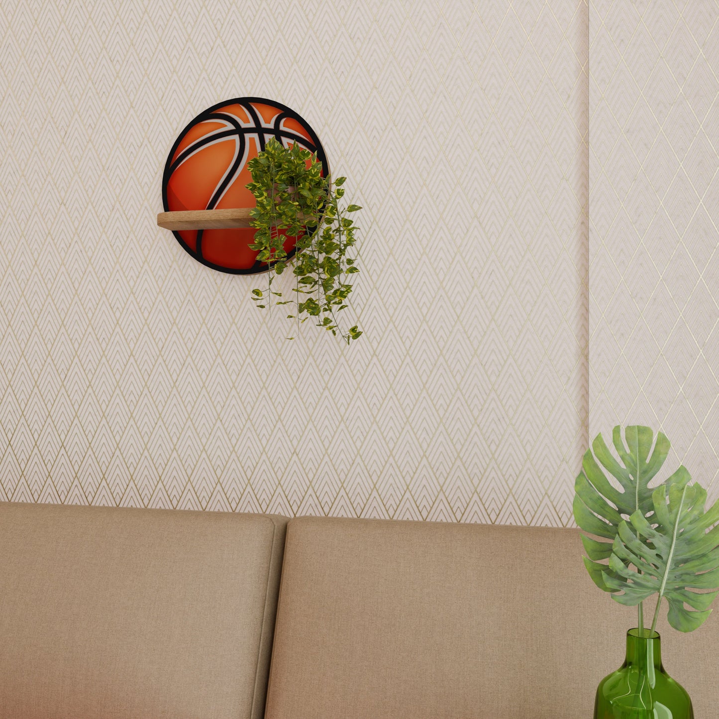 BASKETBALL LUST Round Art Shelf In Oak Effect