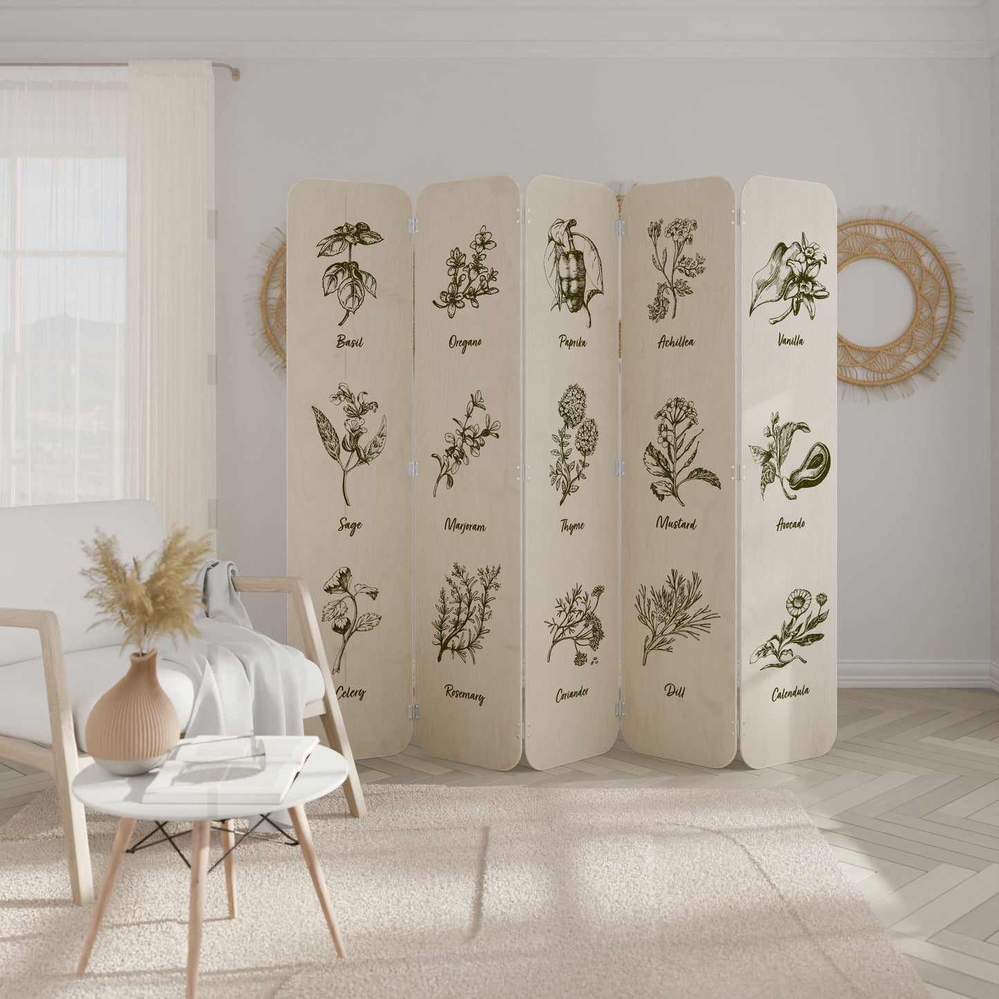 HERBAL FINESSE - ENG 5-Panel Plywood Room Divider