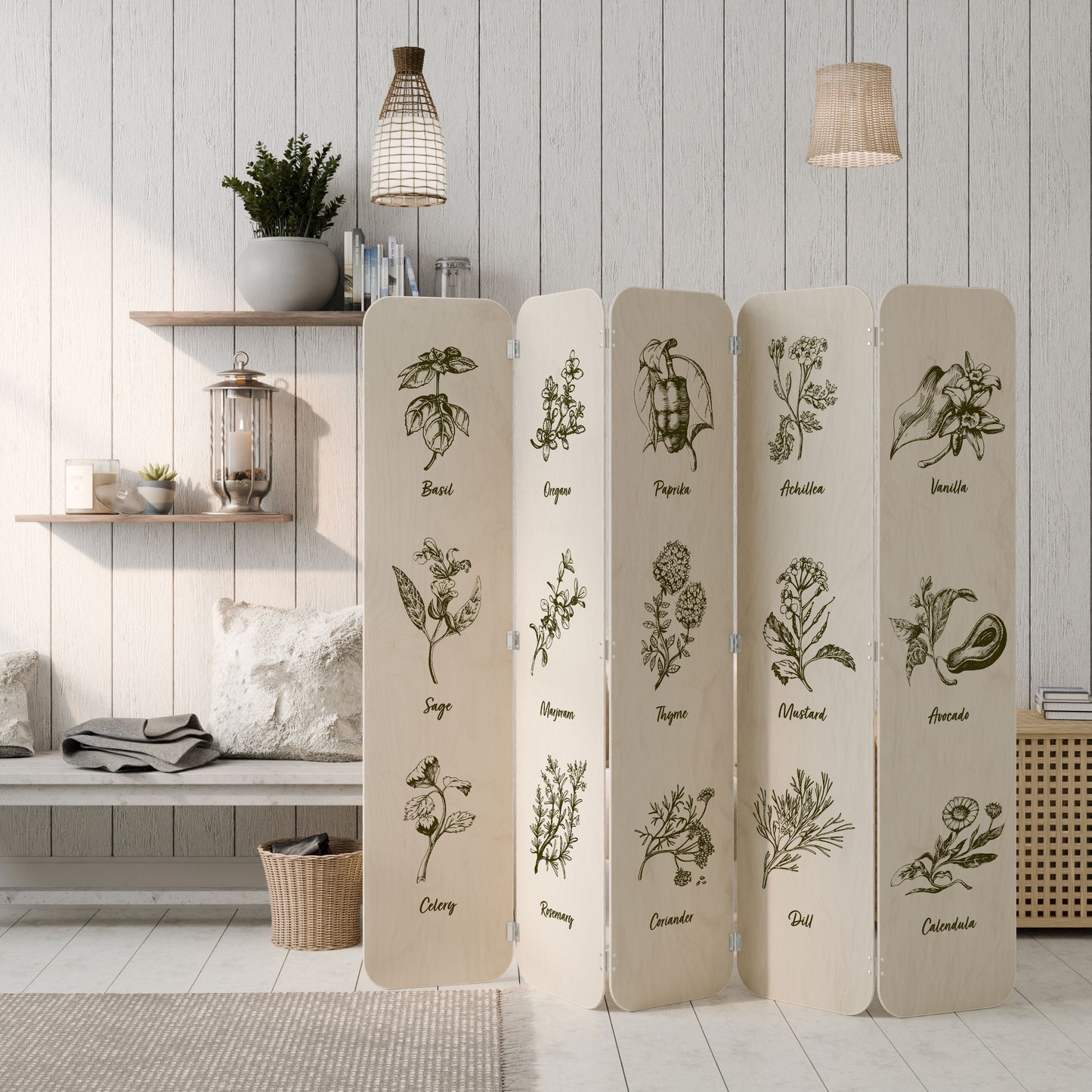 HERBAL FINESSE - ENG 5-Panel Plywood Room Divider