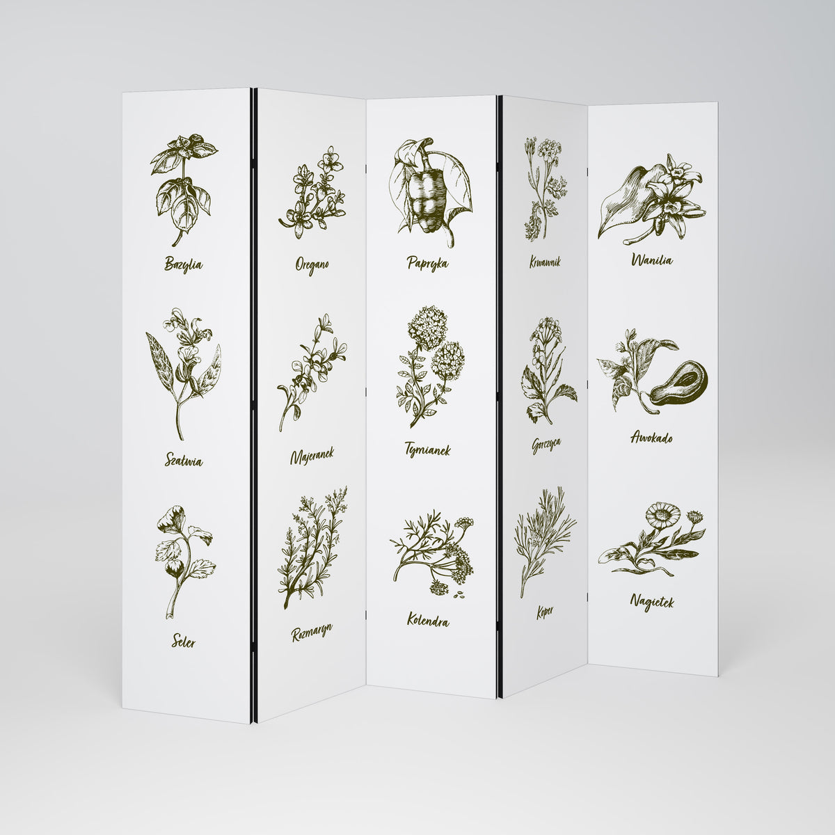 WHISPERS OF WILD HERBS Dekorativ rumsavdelare – 5 paneler