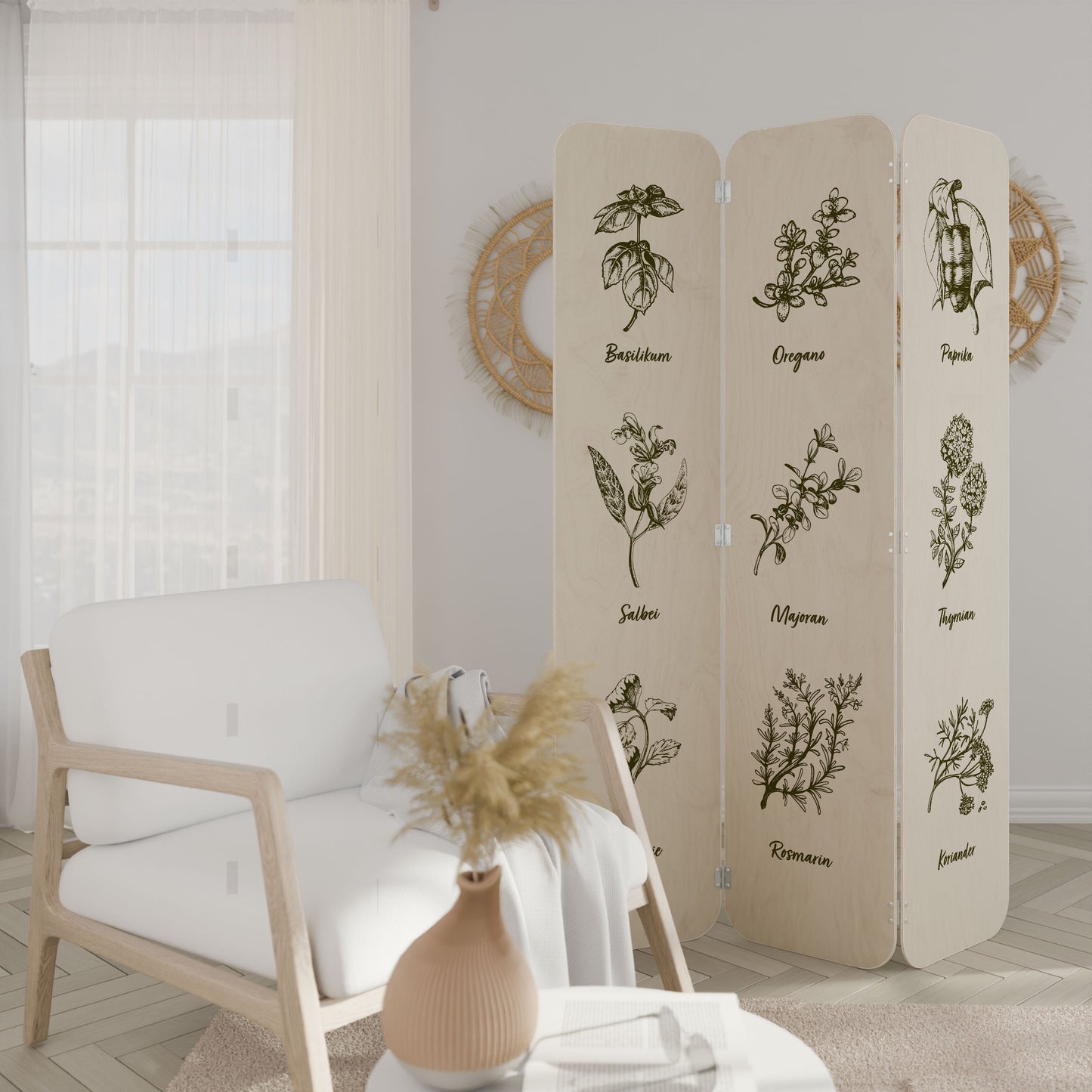 HERBAL FINESSE - DE 3-Panel Plywood Room Divider