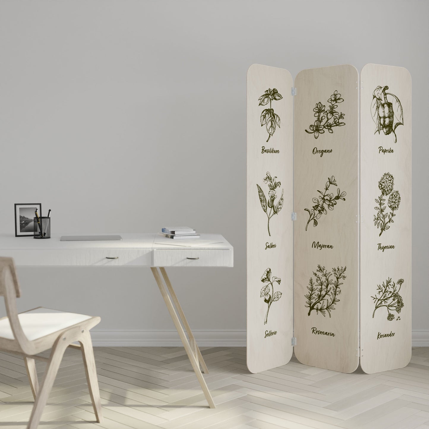 HERBAL FINESSE - DE 3-Panel Plywood Room Divider