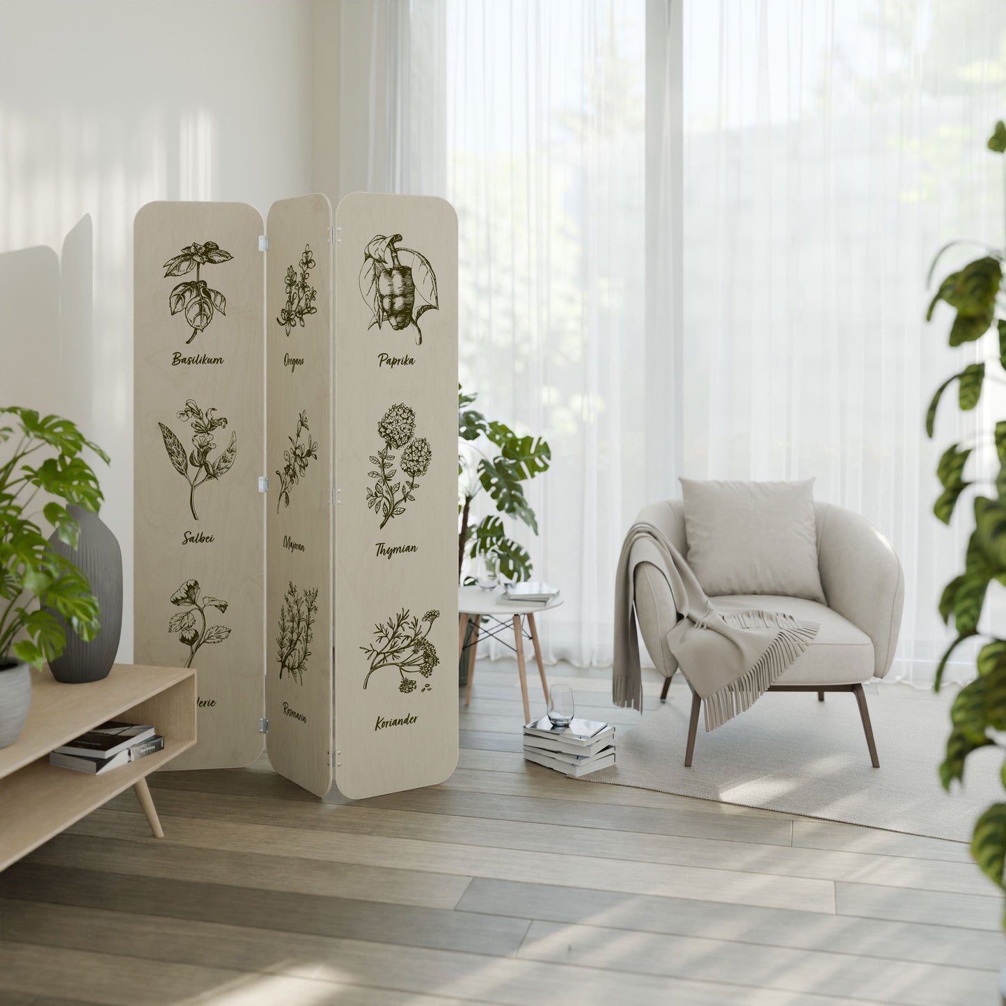 HERBAL FINESSE - DE 3-Panel Plywood Room Divider