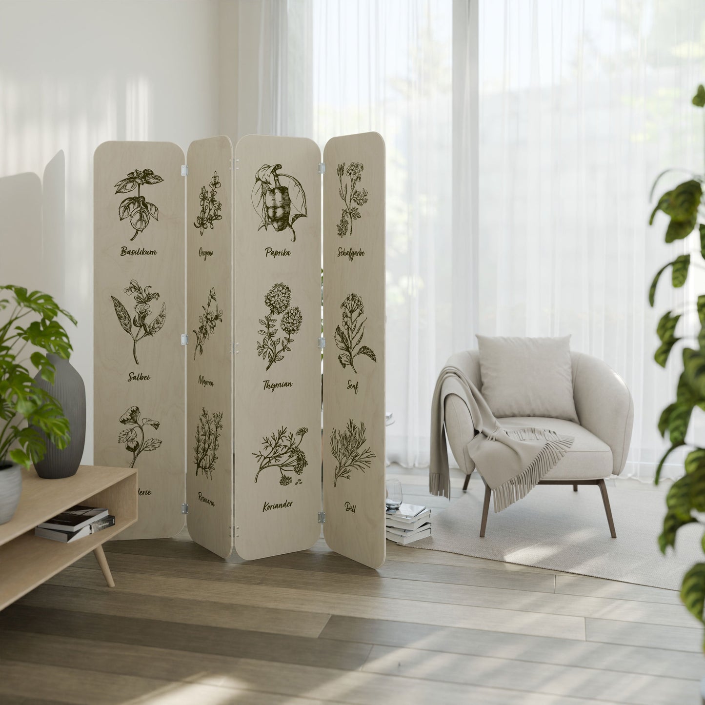 HERBAL FINESSE - DE 4-Panel Plywood Room Divider