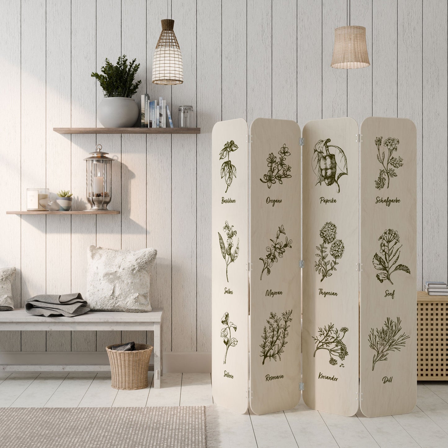 HERBAL FINESSE - DE 4-Panel Plywood Room Divider