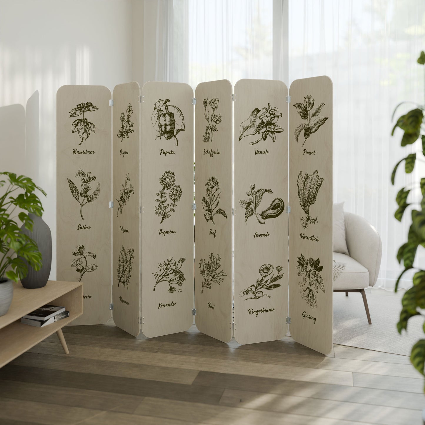 HERBAL FINESSE - DE 6-Panel Plywood Room Divider