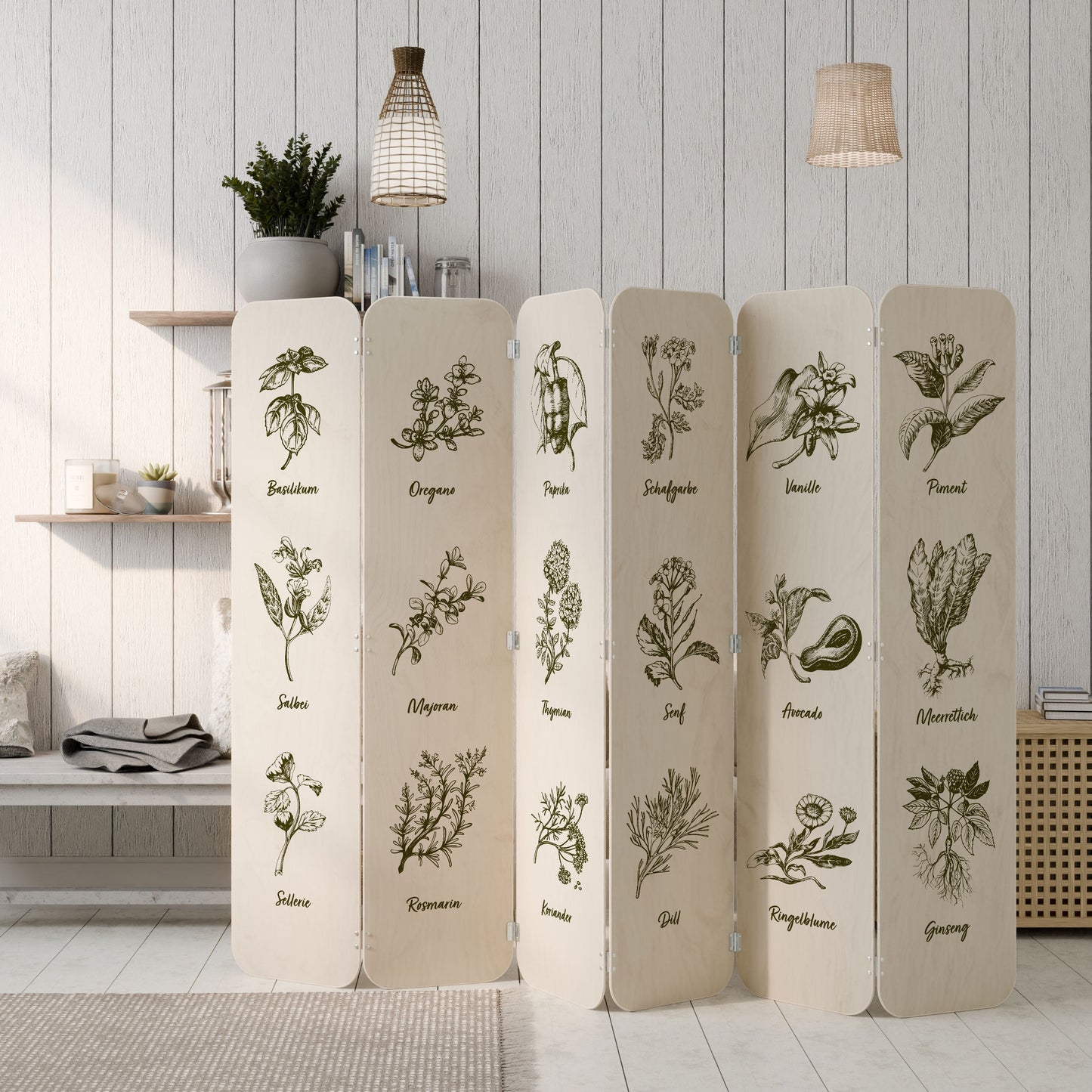 HERBAL FINESSE - DE 6-Panel Plywood Room Divider