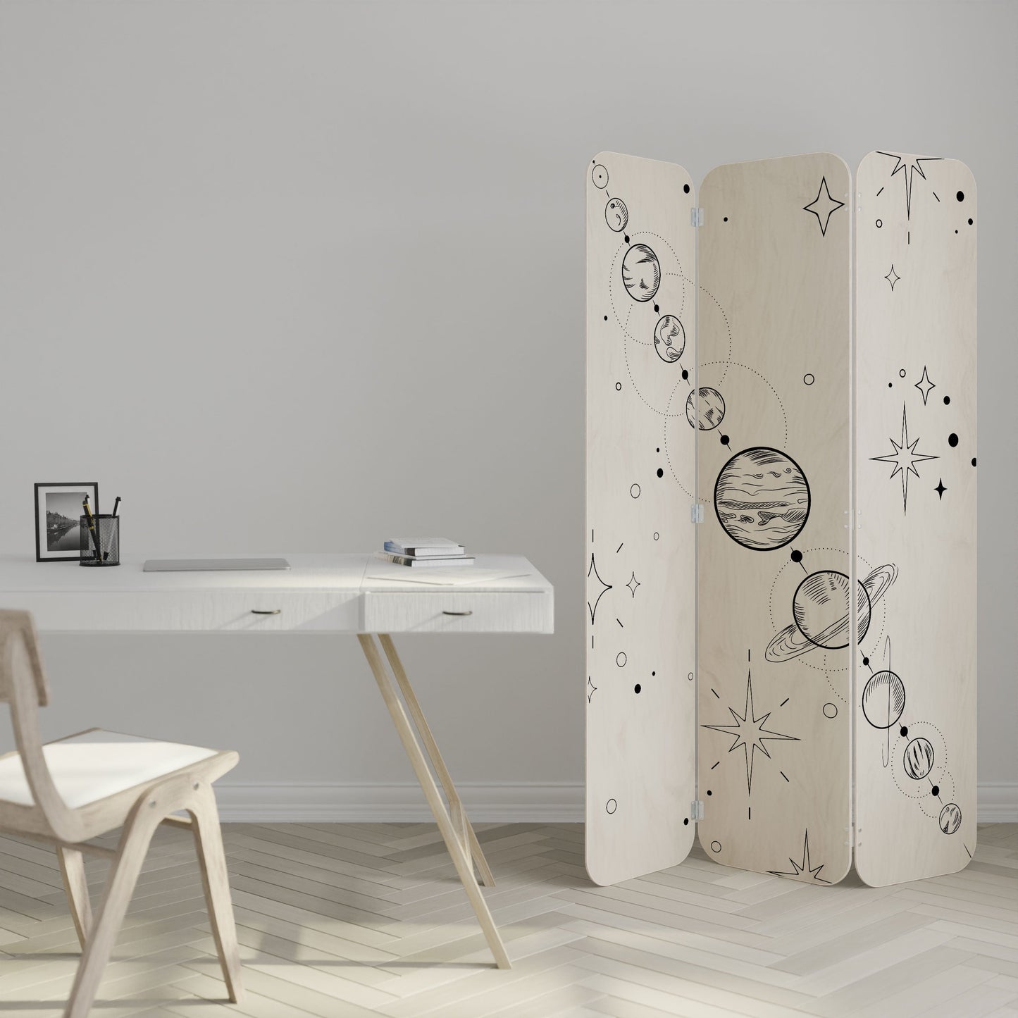 GALAXY OUTLINE 3-Panel Plywood Room Divider