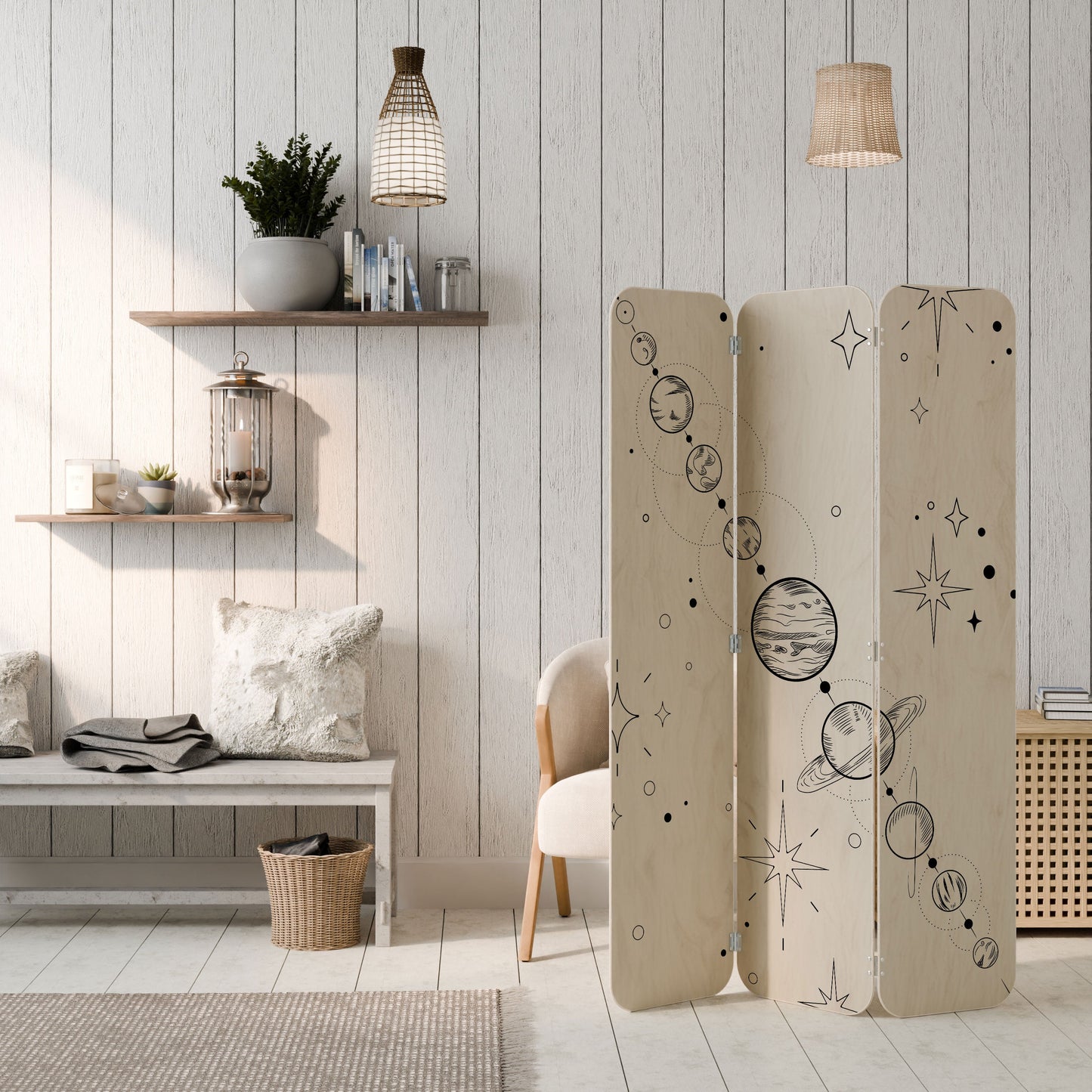 GALAXY OUTLINE 3-Panel Plywood Room Divider