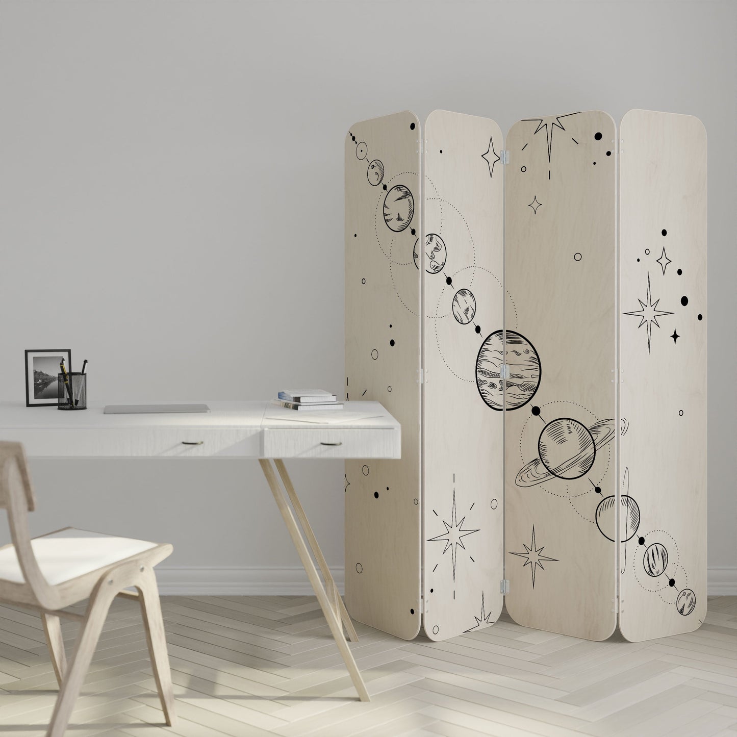 GALAXY OUTLINE 4-Panel Plywood Room Divider