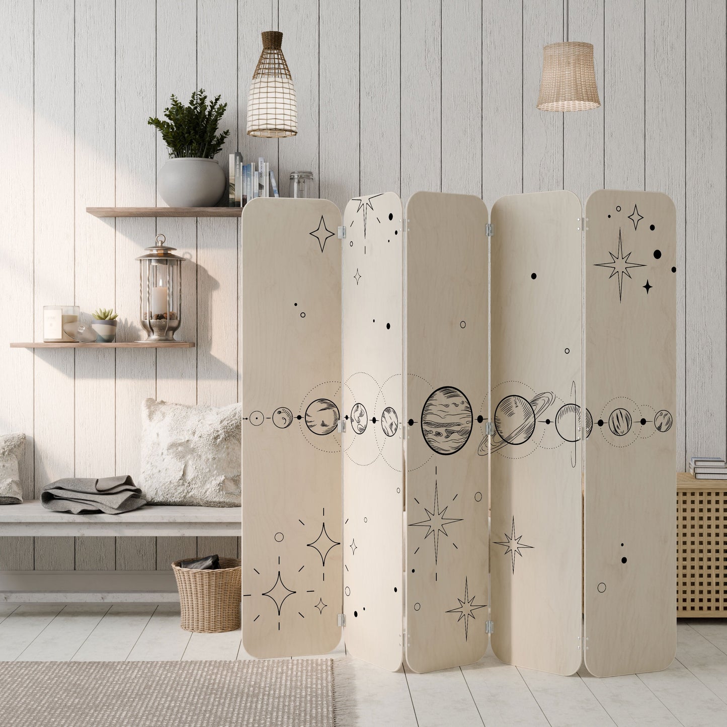 GALAXY OUTLINE 5-Panel Plywood Room Divider