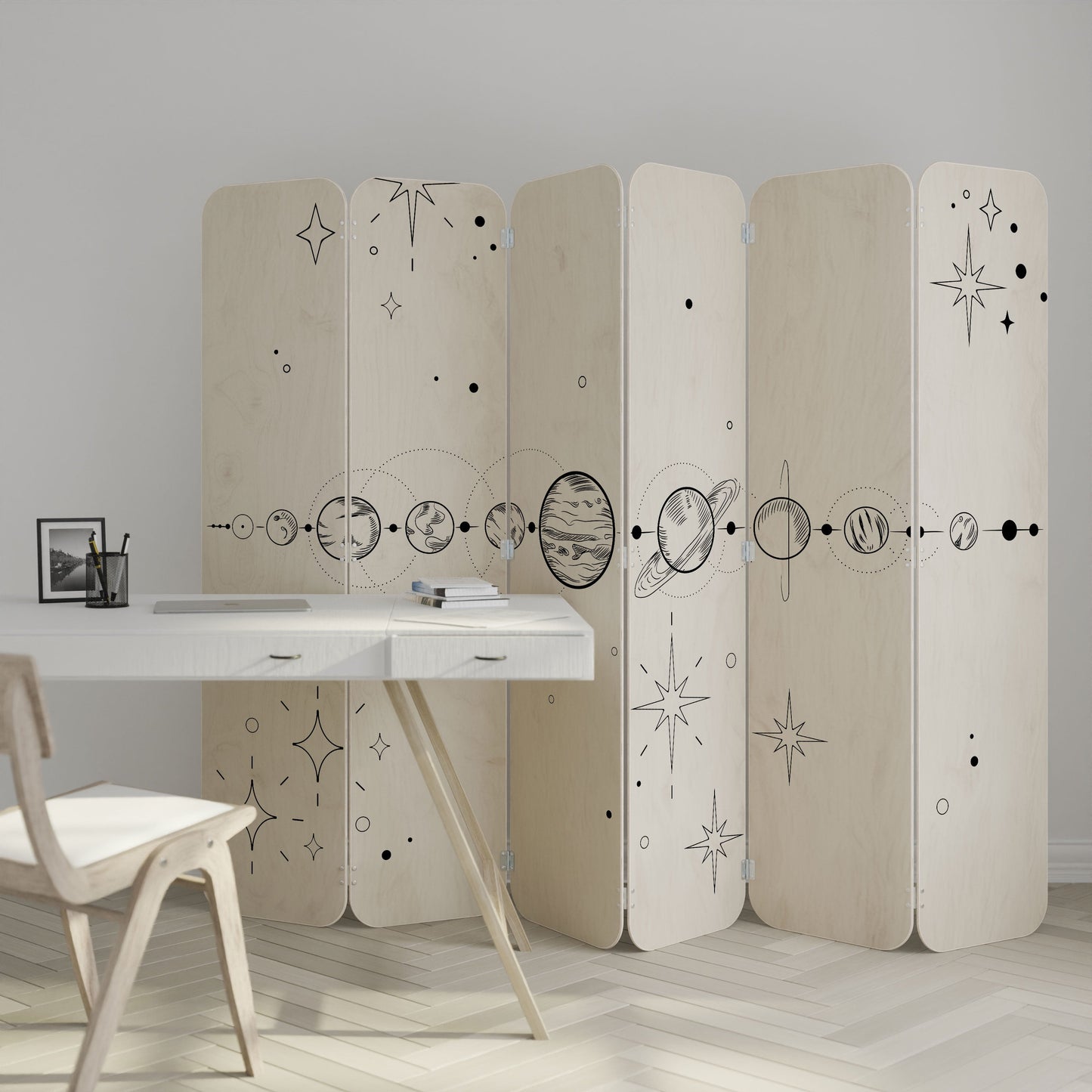 GALAXY OUTLINE 6-Panel Plywood Room Divider