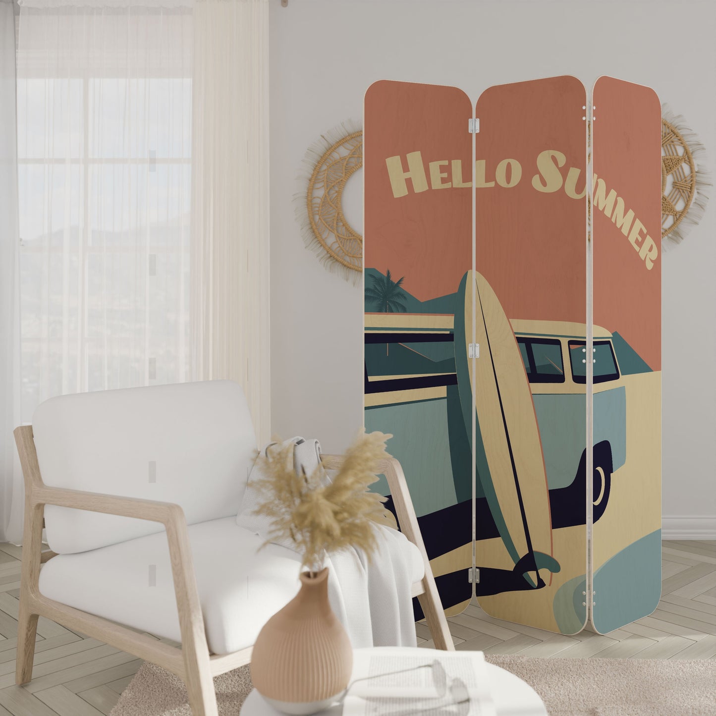 HELLO SUMMER 3-Panel Plywood Room Divider