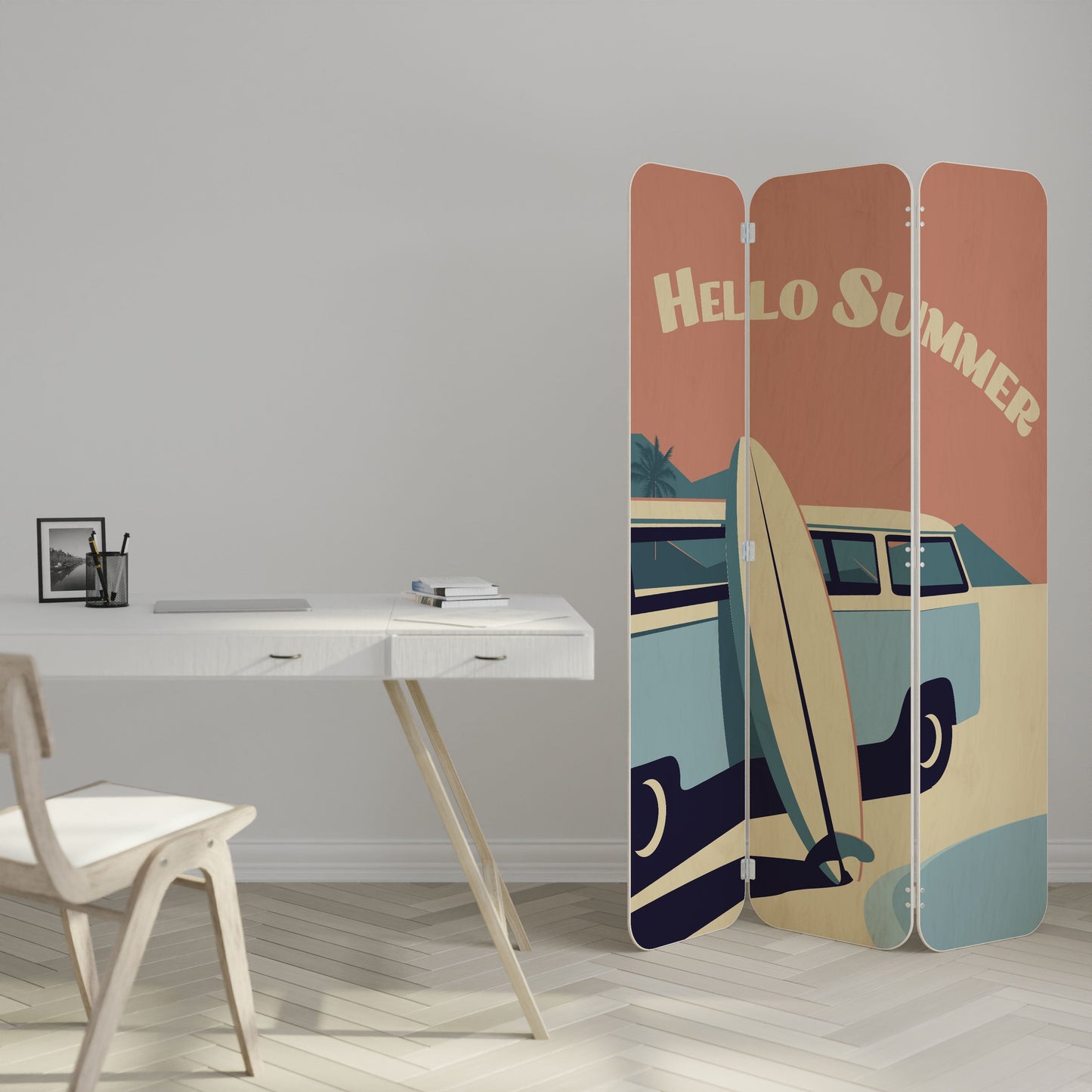 HELLO SUMMER 3-Panel Plywood Room Divider