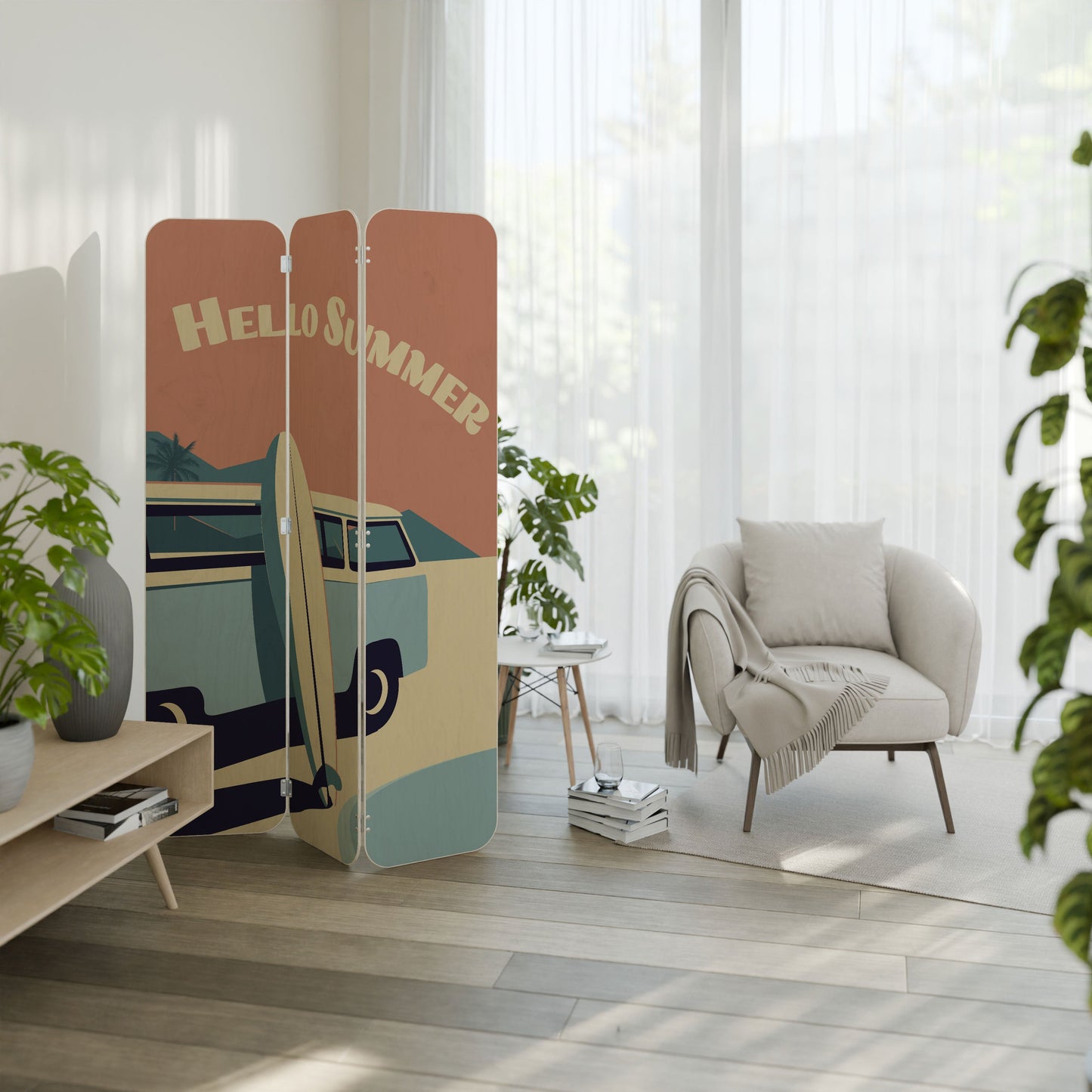 HELLO SUMMER 3-Panel Plywood Room Divider