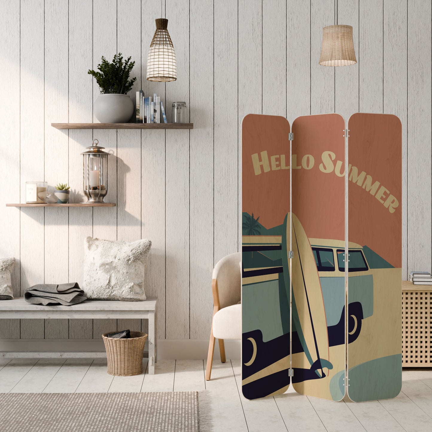 HELLO SUMMER 3-Panel Plywood Room Divider