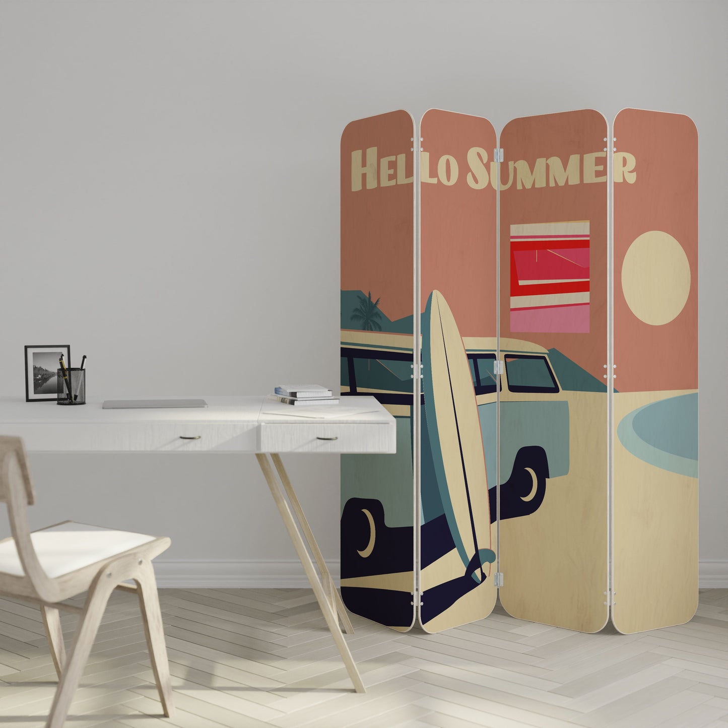 HELLO SUMMER 4-Panel Plywood Room Divider