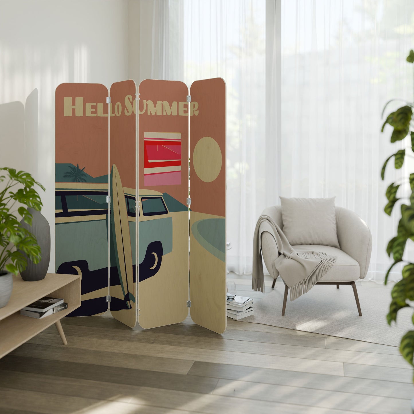 HELLO SUMMER 4-Panel Plywood Room Divider