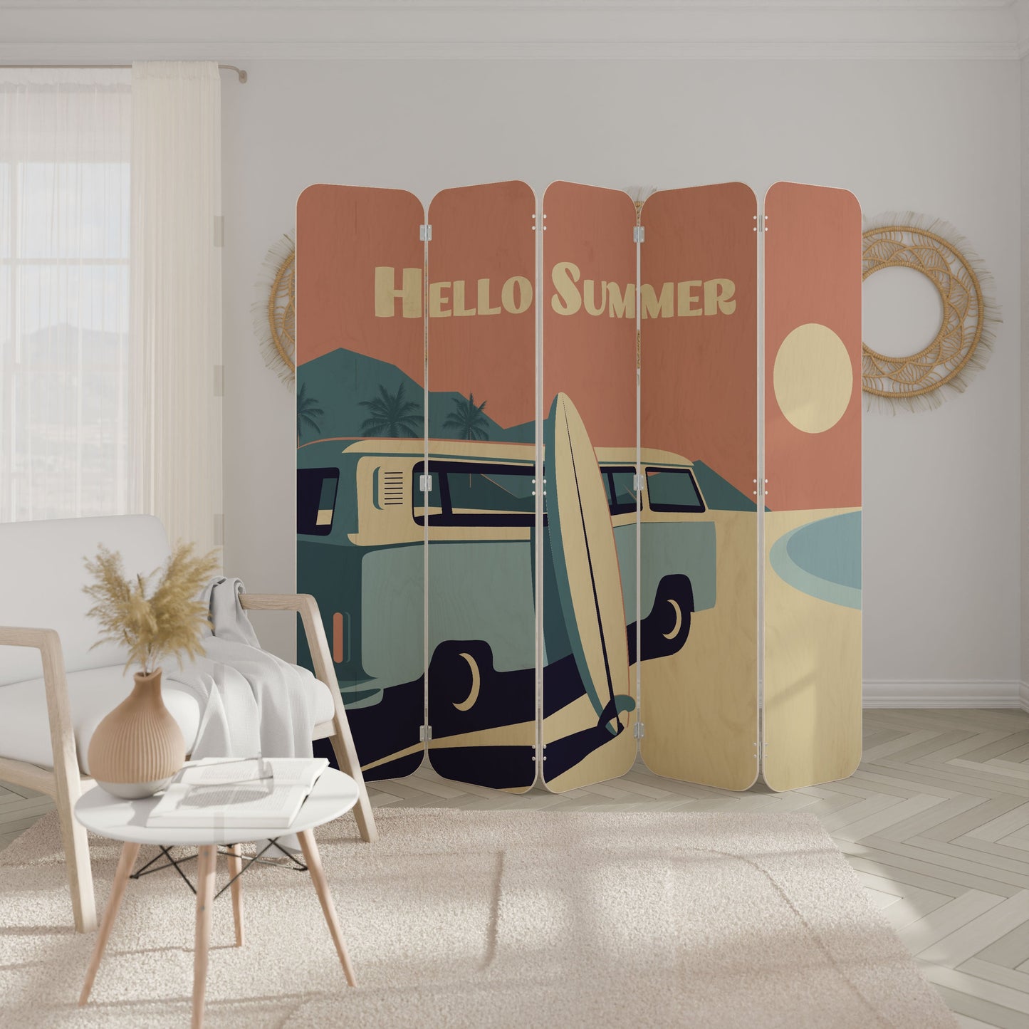 HELLO SUMMER 5-Panel Plywood Room Divider