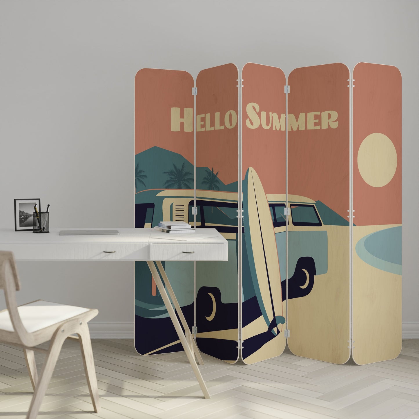 HELLO SUMMER 5-Panel Plywood Room Divider