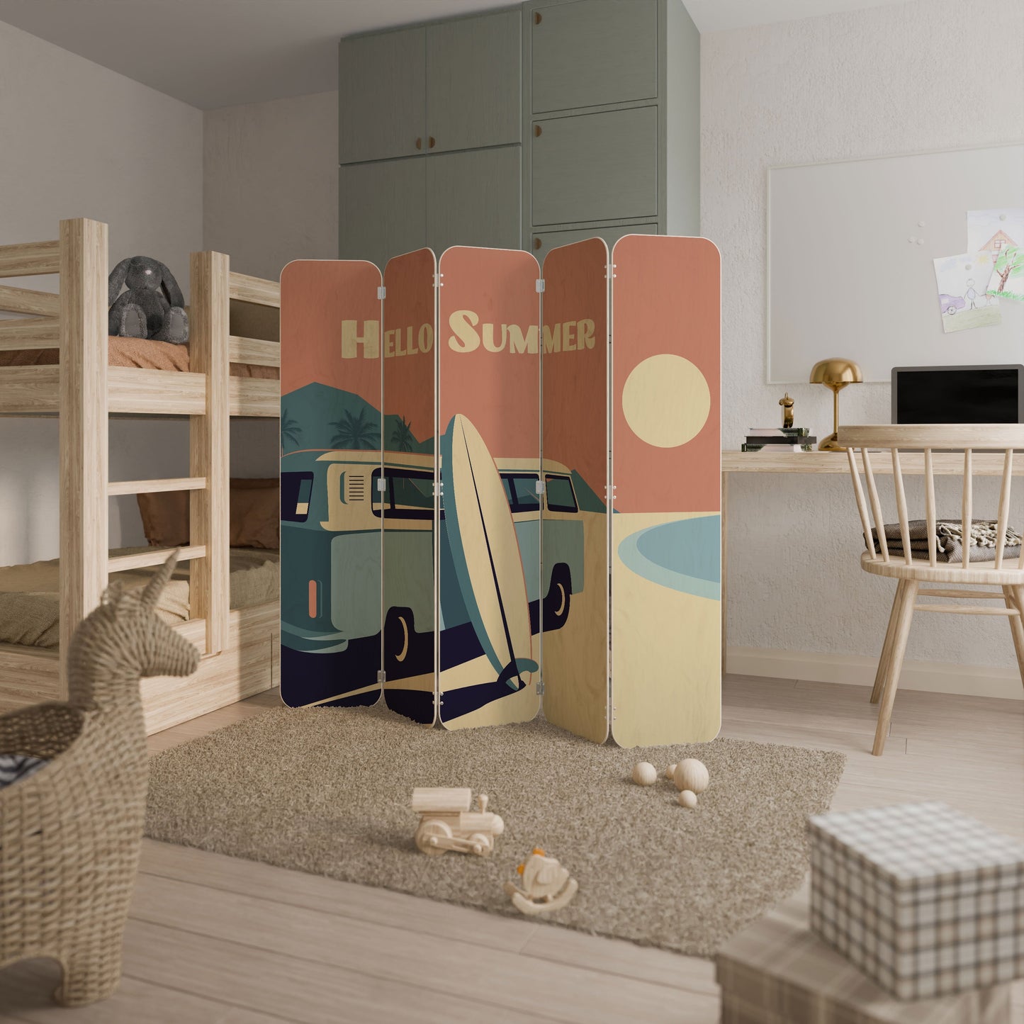 HELLO SUMMER 5-Panel Plywood Room Divider