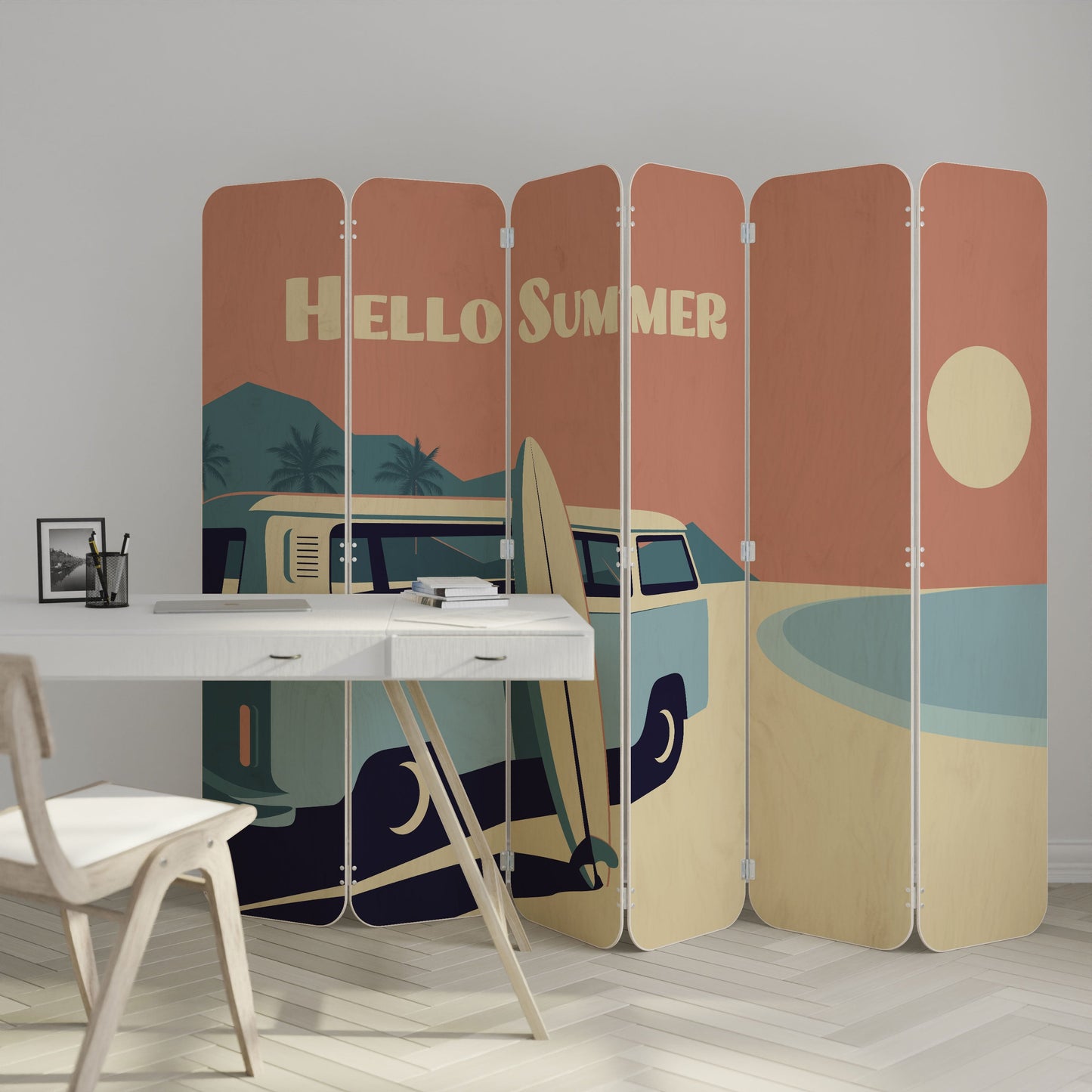 HELLO SUMMER 6-Panel Plywood Room Divider