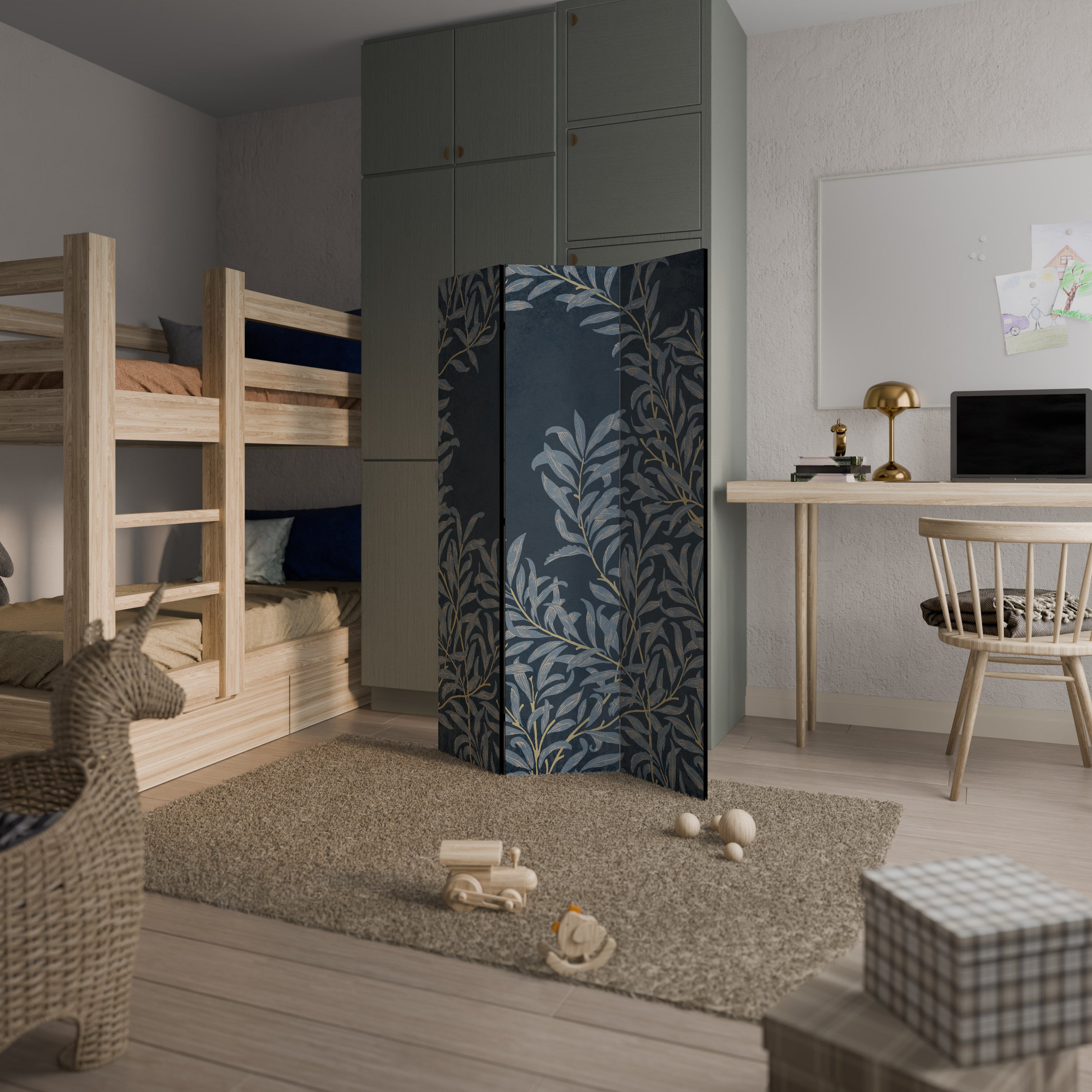 BLUE LEAVES 3-teiliger Paravent