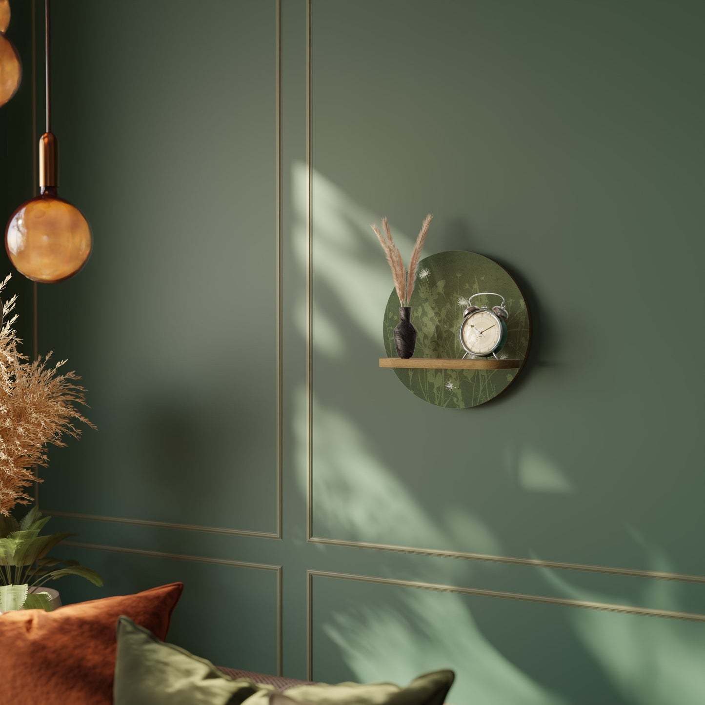 DANDELION HOLD Round Art Shelf In Oak Effect