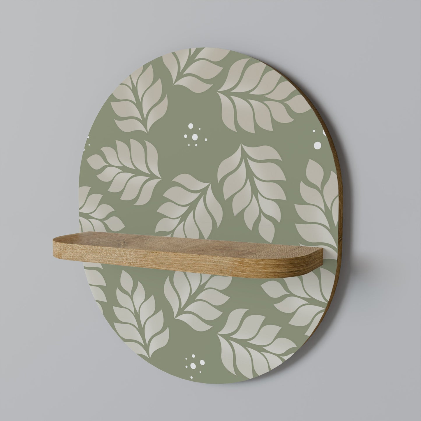 LEAVES ON GREEN Oval Art Shelf In Oak Effect