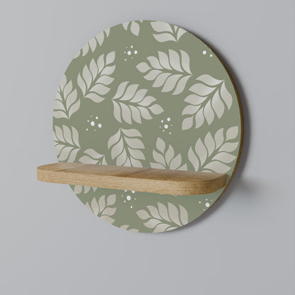 LEAVES ON GREEN Round Art Shelf In Oak Effect