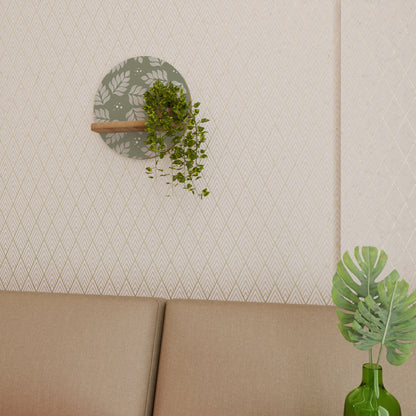 LEAVES ON GREEN Round Art Shelf In Oak Effect