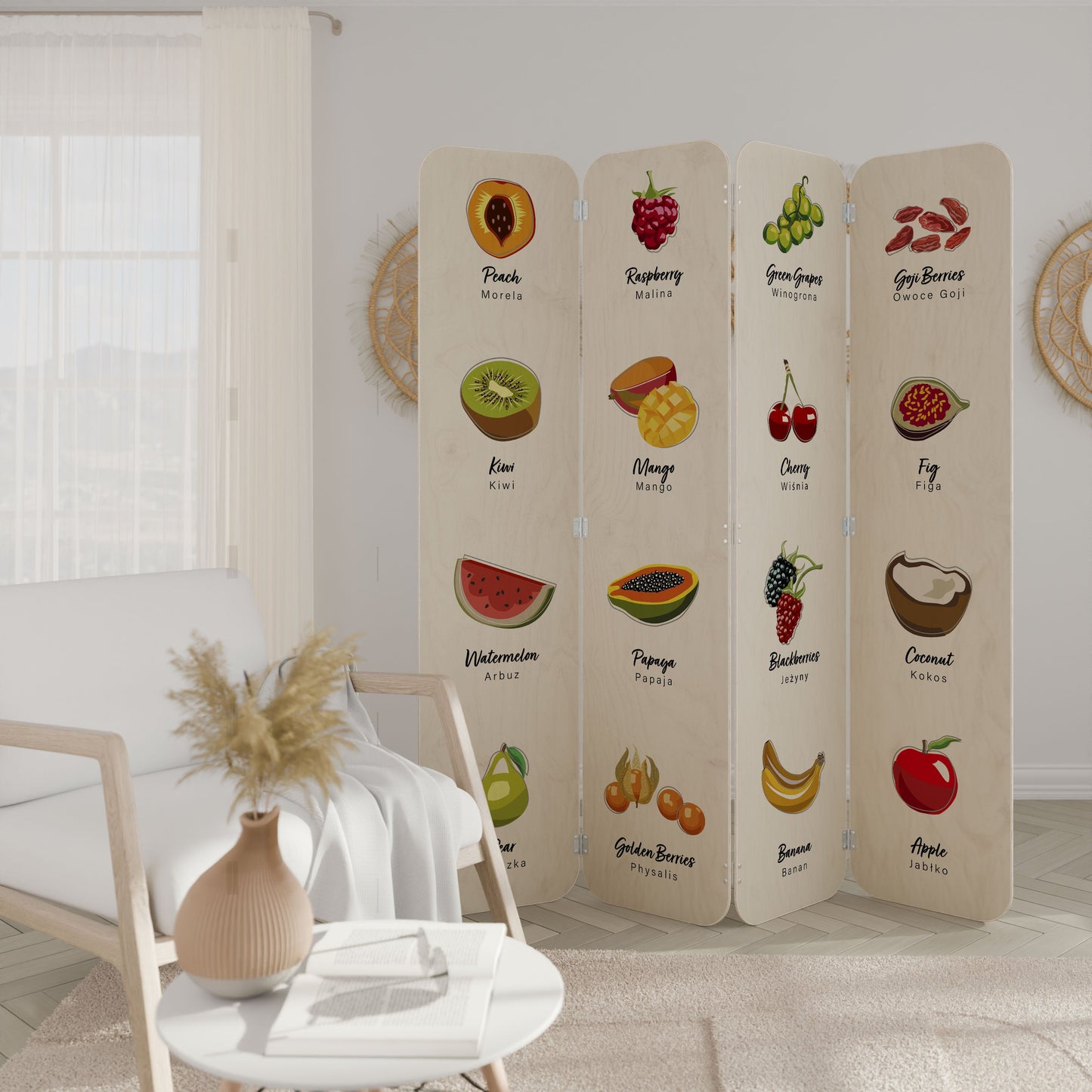 FRUIT LESSON 4-Panel Plywood Room Divider