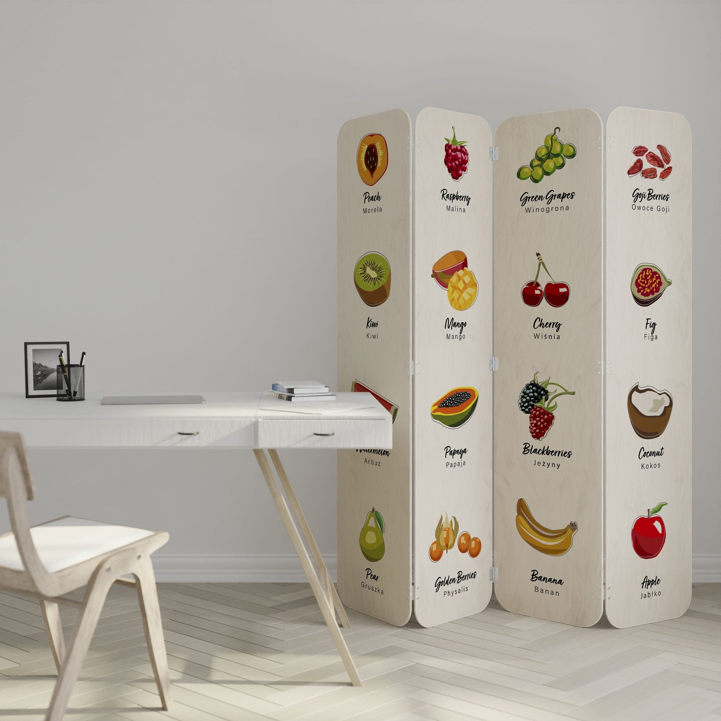 FRUIT LESSON 4-Panel Plywood Room Divider