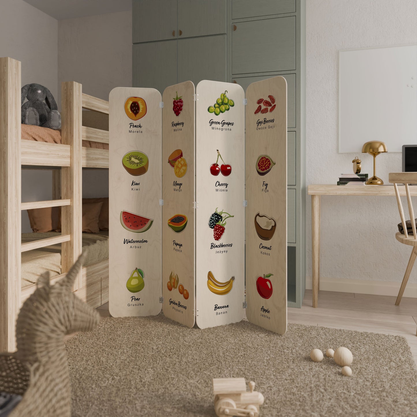 FRUIT LESSON 4-Panel Plywood Room Divider