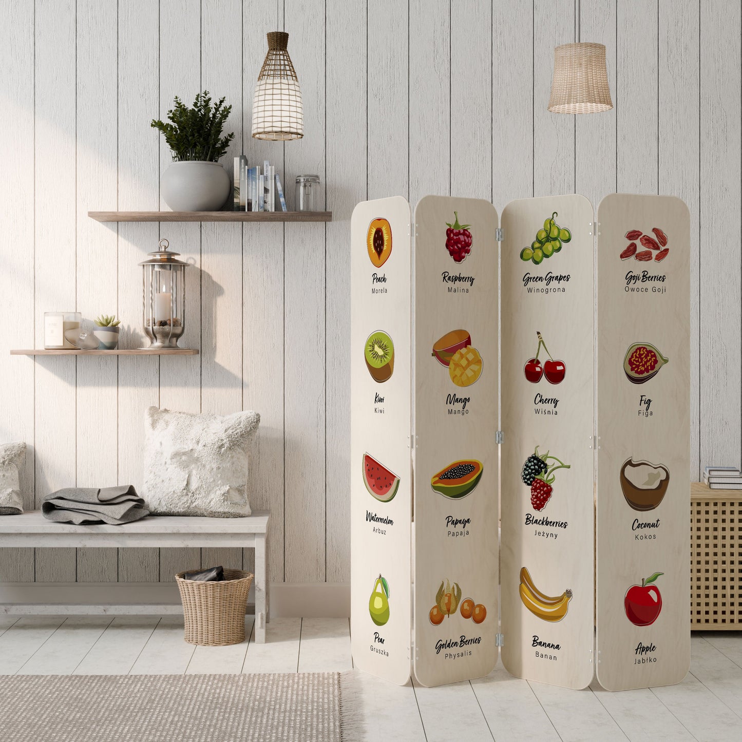 FRUIT LESSON 4-Panel Plywood Room Divider