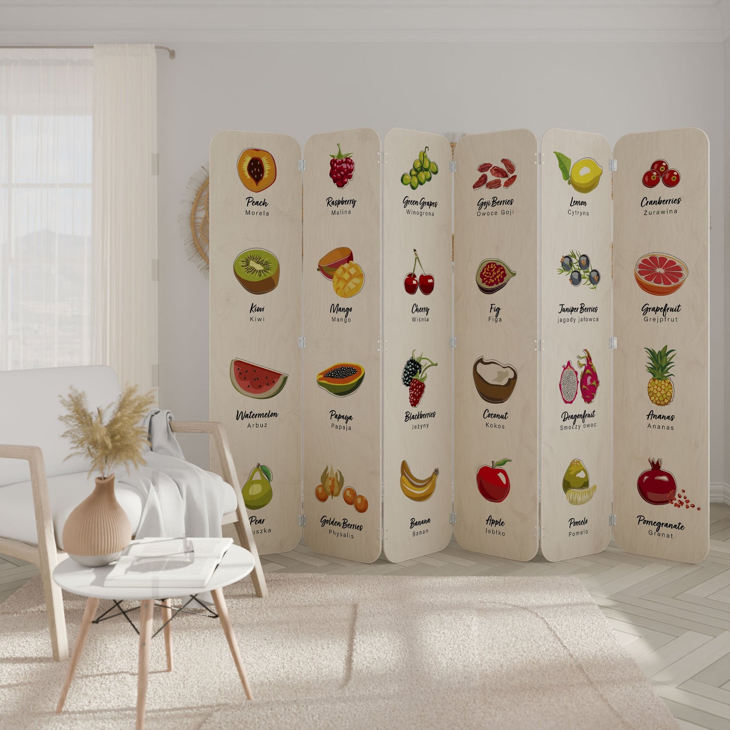 FRUIT LESSON 6-Panel Plywood Room Divider