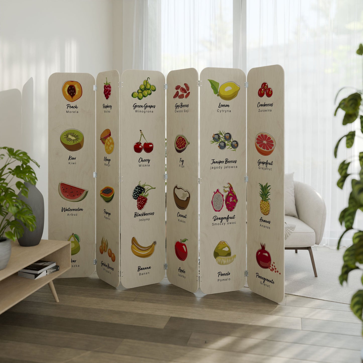 FRUIT LESSON 6-Panel Plywood Room Divider