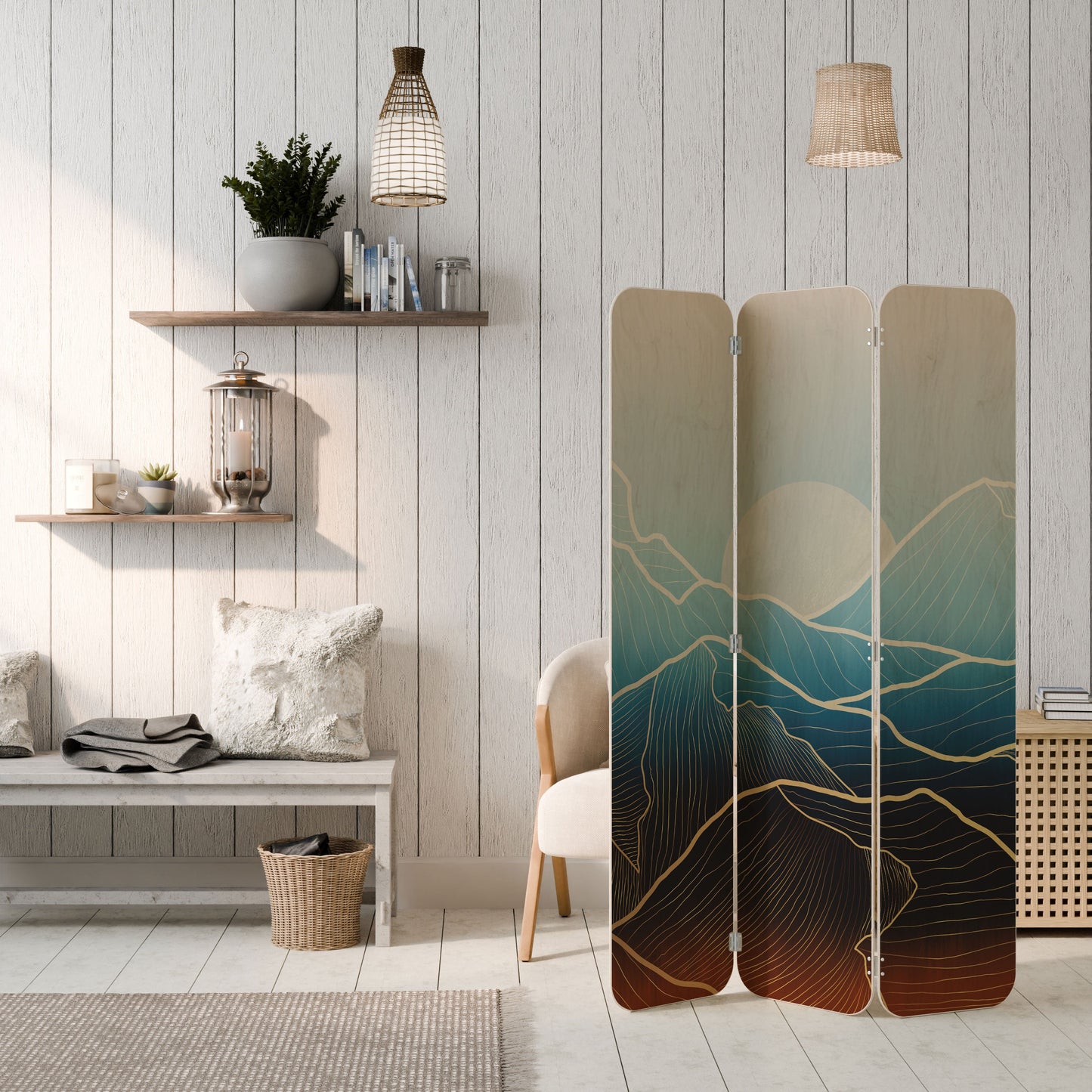 LUNAR SECRETS 3-Panel Plywood Room Divider