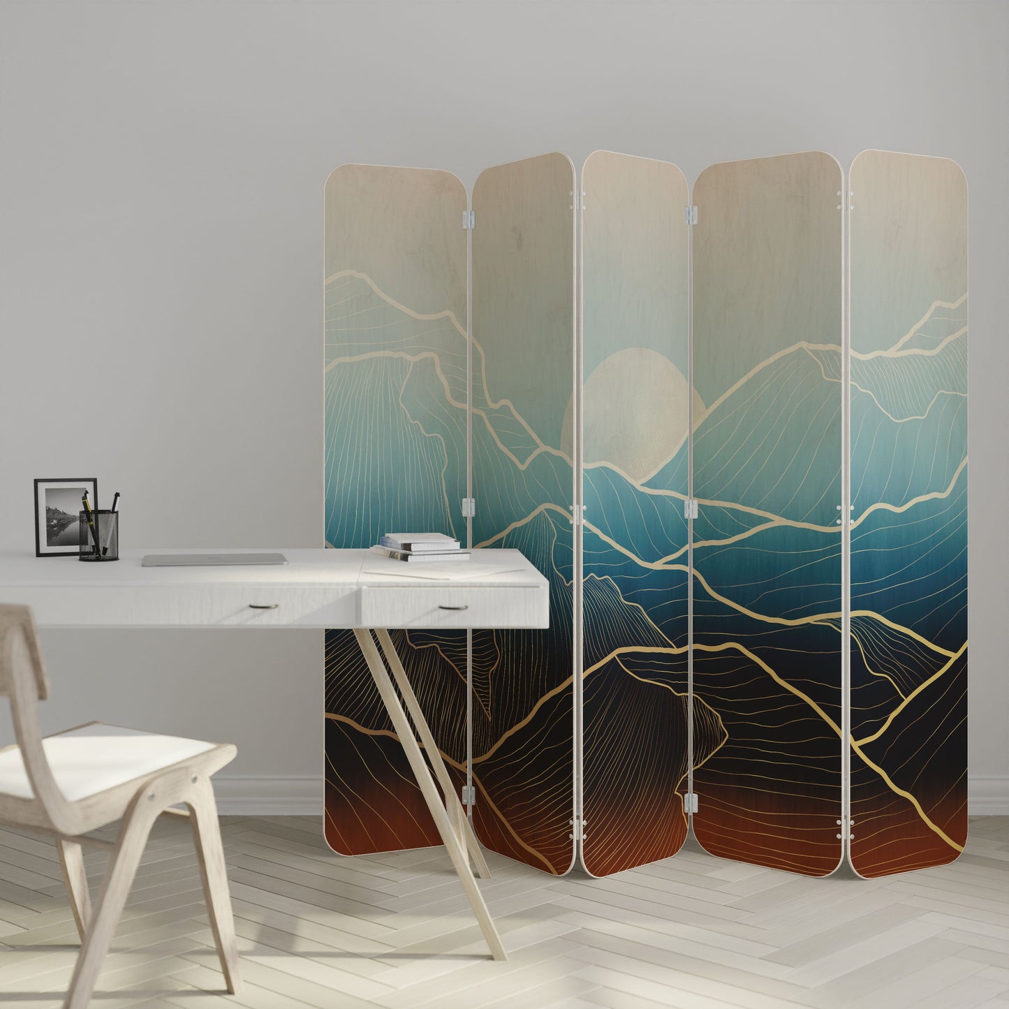 LUNAR SECRETS 5-Panel Plywood Room Divider