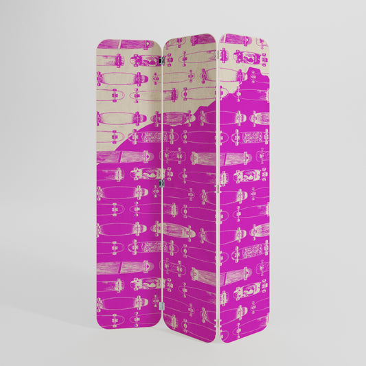 SKATEBOARD MAGENTA 3-Panel Plywood Room Divider