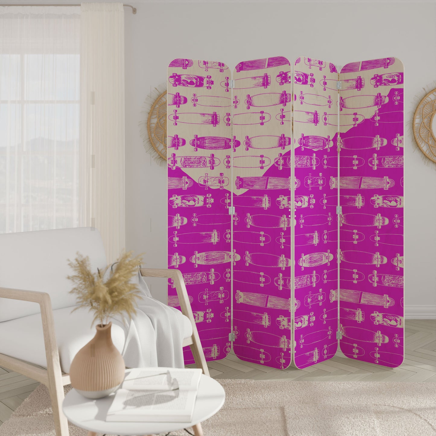 SKATEBOARD MAGENTA 4-Panel Plywood Room Divider