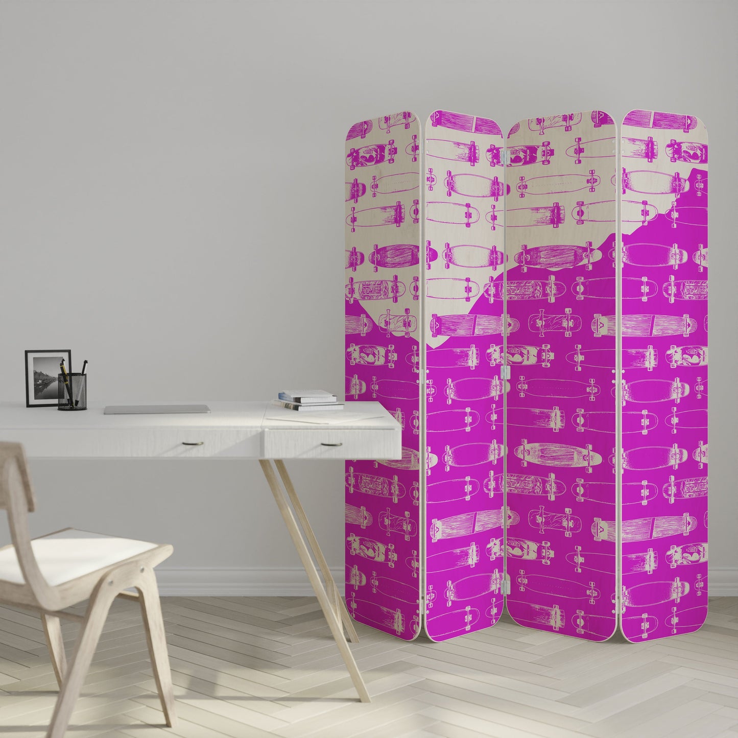 SKATEBOARD MAGENTA 4-Panel Plywood Room Divider