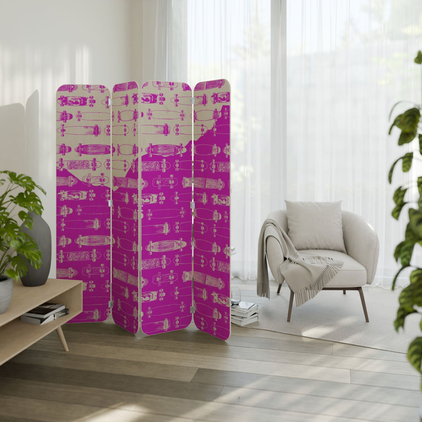 SKATEBOARD MAGENTA 4-Panel Plywood Room Divider