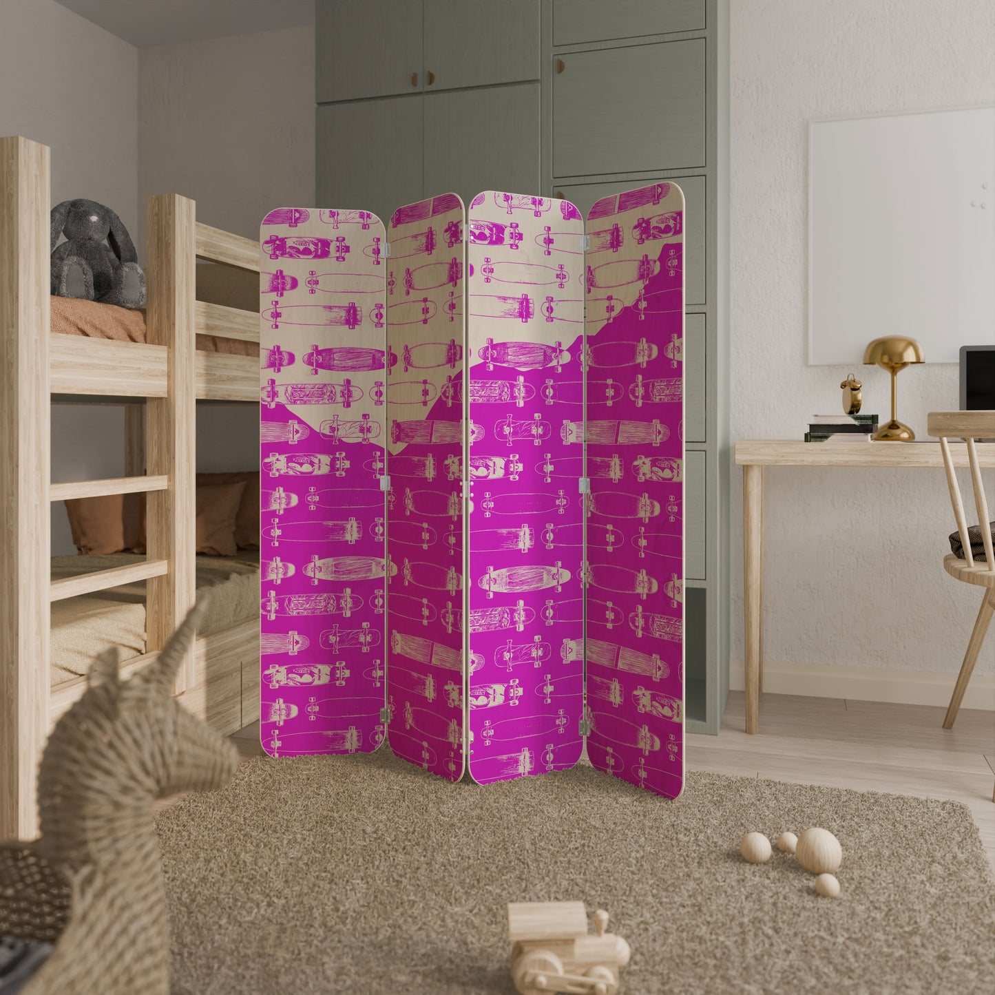 SKATEBOARD MAGENTA 4-Panel Plywood Room Divider