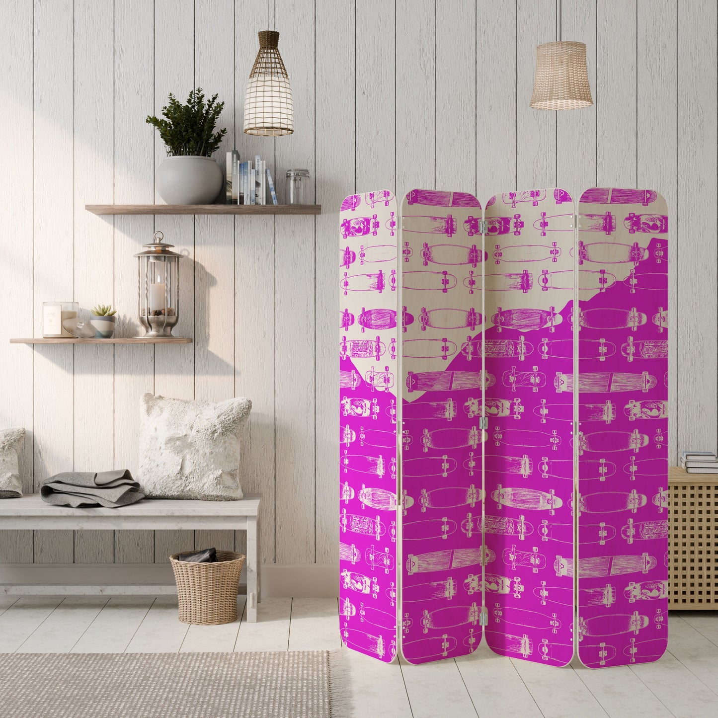 SKATEBOARD MAGENTA 4-Panel Plywood Room Divider