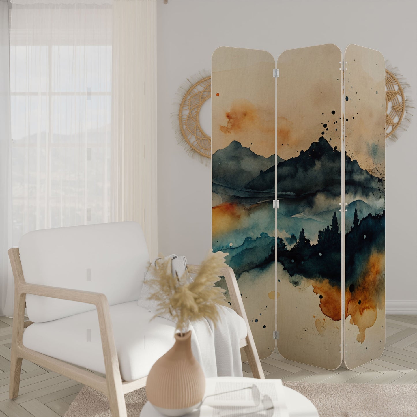 OMINOUS MOUNTAINS 3-Panel Plywood Room Divider