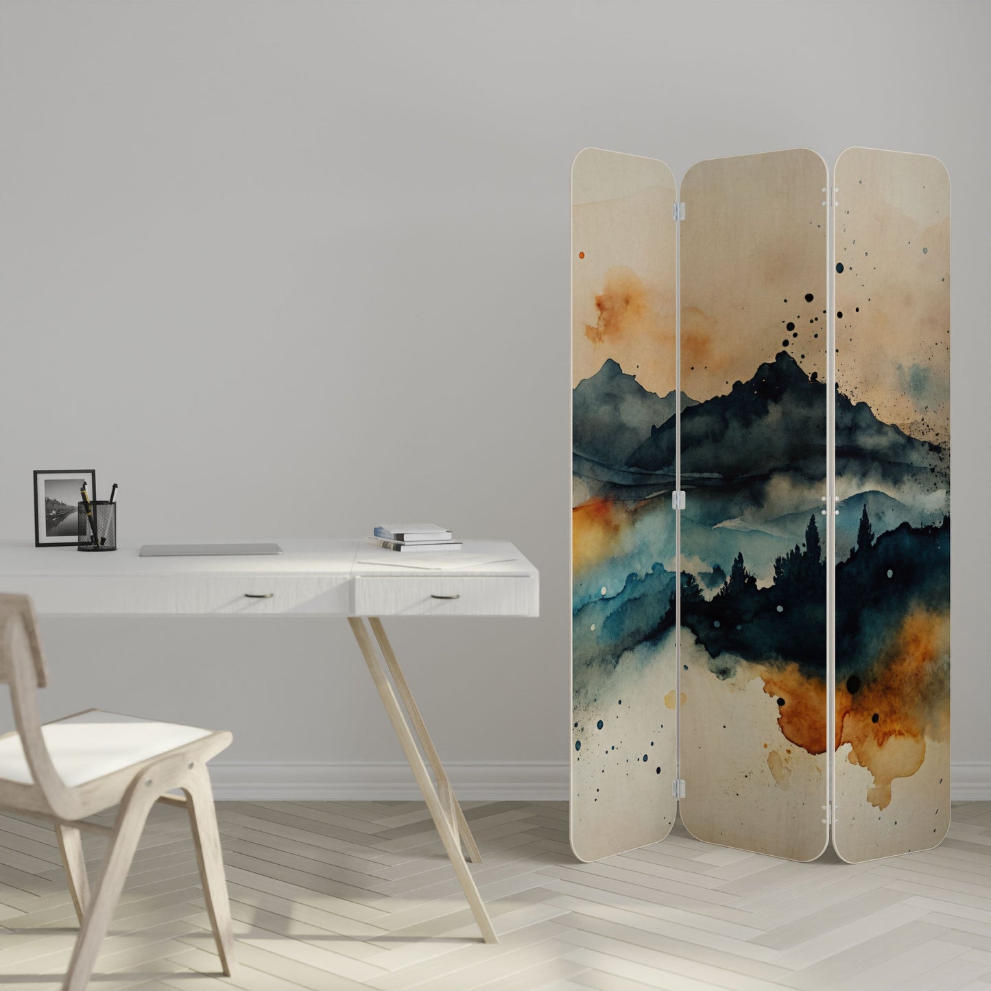 OMINOUS MOUNTAINS 3-Panel Plywood Room Divider